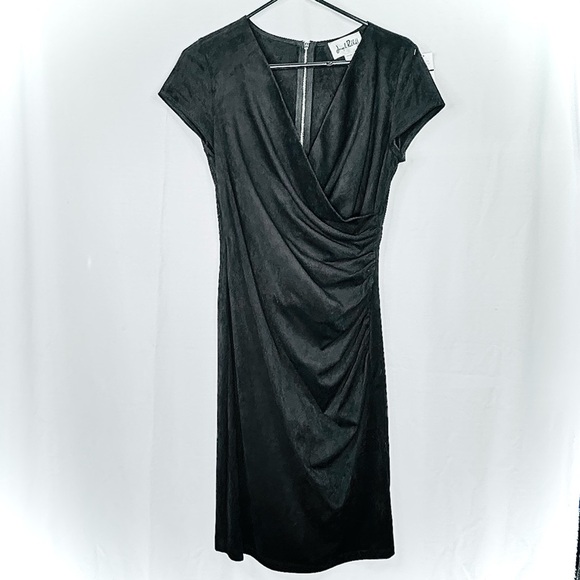 [ JOSEPH RIBKOFF ] Black Suede Faux Wrap Midi Dress : SM : Like New - Picture 2 of 3